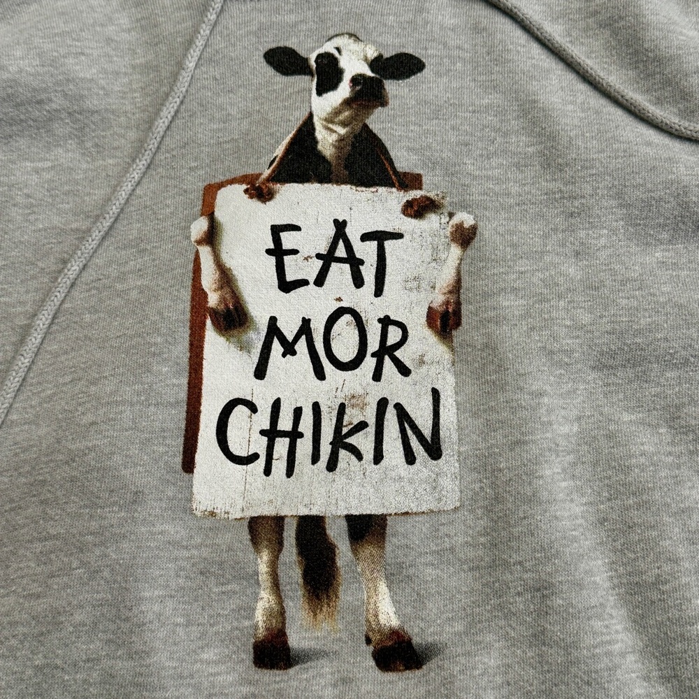 Chick-fil-a Hoodie Unisex M‎ Gray Eat Mor Chikin Cow Sweatshirt Pullover Uniform - Picture 2 of 8